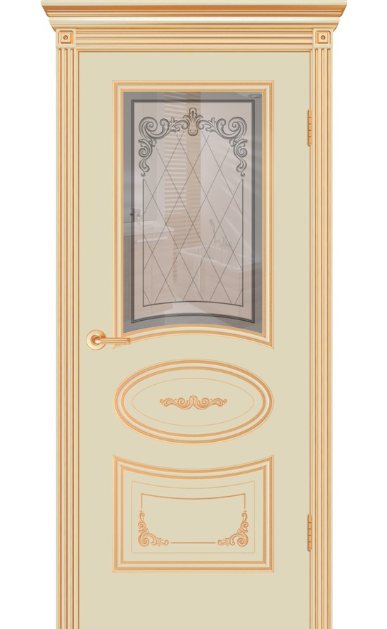 Межкомнатная дверь CordonDoor Ария Грейс В3, эмаль слоновая кость, патина золото, стекло Узор 3 в Симферополе