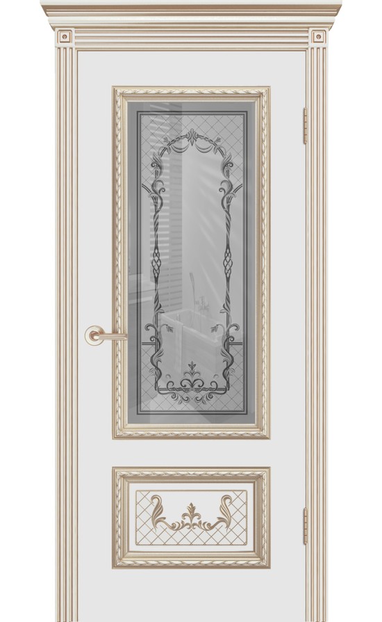 Межкомнатная дверь CordonDoor Дуэт R B3, эмаль белая, белое золото, стекло Узор 3 в Симферополе