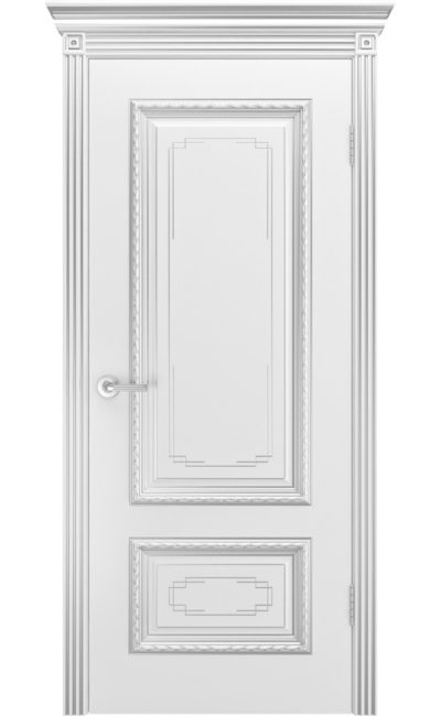 Межкомнатная дверь CordonDoor Дуэт R В2, эмаль белая, патина серебро, дверное полотно глухое в Симферополе