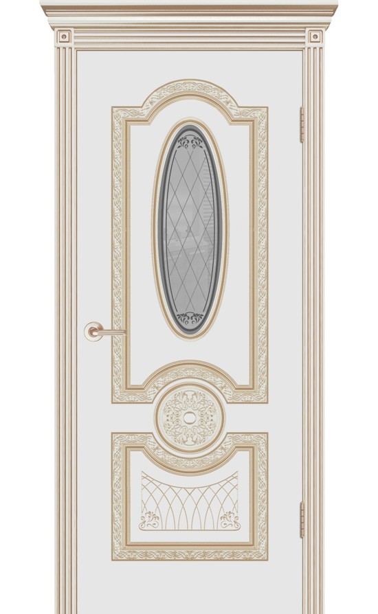 Межкомнатная дверь CordonDoor Гармония New В3, эмаль белая, патина белое золото, стекло Узор 2 в Симферополе