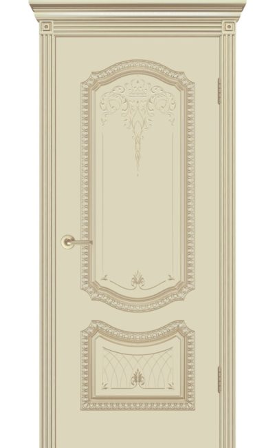 Межкомнатная дверь CordonDoor Соло New В3, эмаль слоновая кость, патина белое золото, дверное полотно глухое в Симферополе