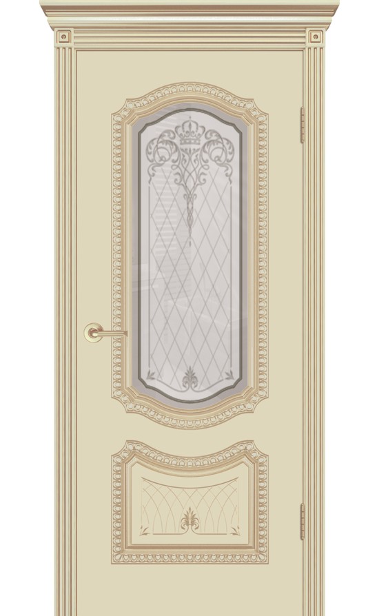 Межкомнатная дверь CordonDoor Соло New В3, эмаль слоновая кость, патина белое золото, стекло Узор 2 в Симферополе