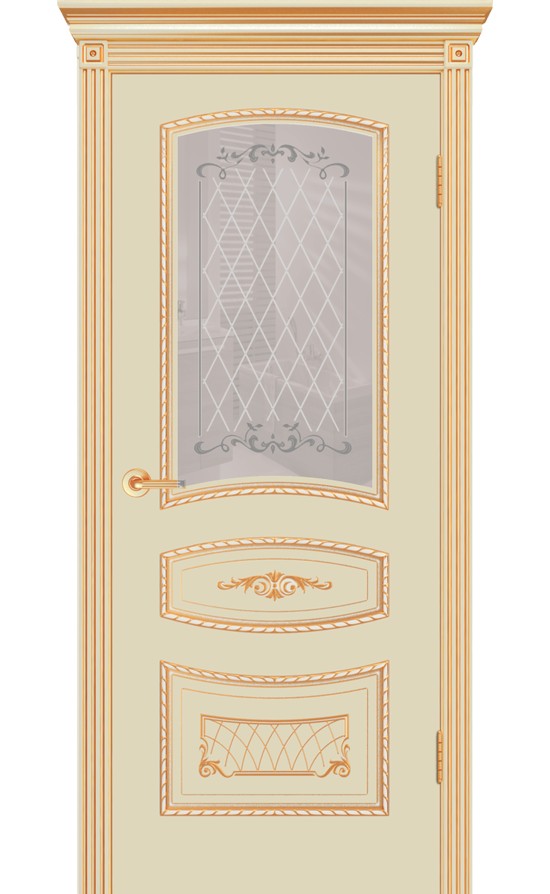 Межкомнатная дверь CordonDoor Соната-2 B3, эмаль слоновая кость, патина золото, стекло Узор 2 в Симферополе