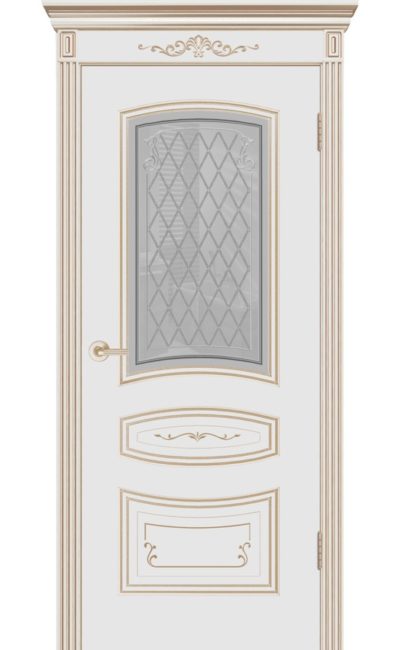 Межкомнатная дверь CordonDoor Соната Грейс В2, эмаль белая, патина белое золото, стекло Узор 2 в Симферополе