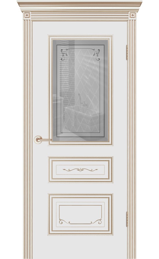 Межкомнатная дверь CordonDoor Трио Грейс B2, эмаль белая, патина серебро, стекло Узор 2 в Симферополе