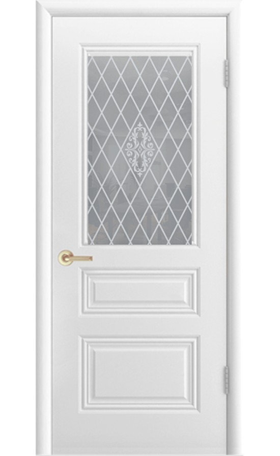 Межкомнатная дверь CordonDoor Трио Грейс В1, эмаль белая, стекло Узор 2 в Симферополе