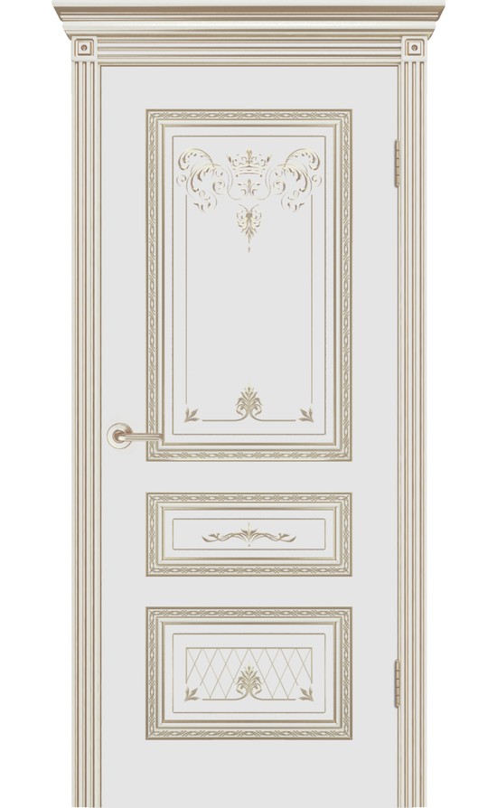 Межкомнатная дверь CordonDoor Трио Корона В3, эмаль белая, патина белое золото, дверное полотно глухое в Симферополе